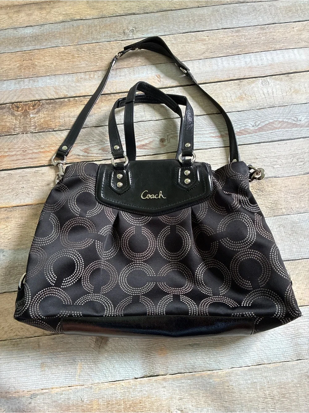 Coach Ashley op art black satchel shoulder bag